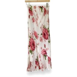 Ethereal Pink Cream Fairycore floral coquette silk maxi skirt (Offers Welcome)